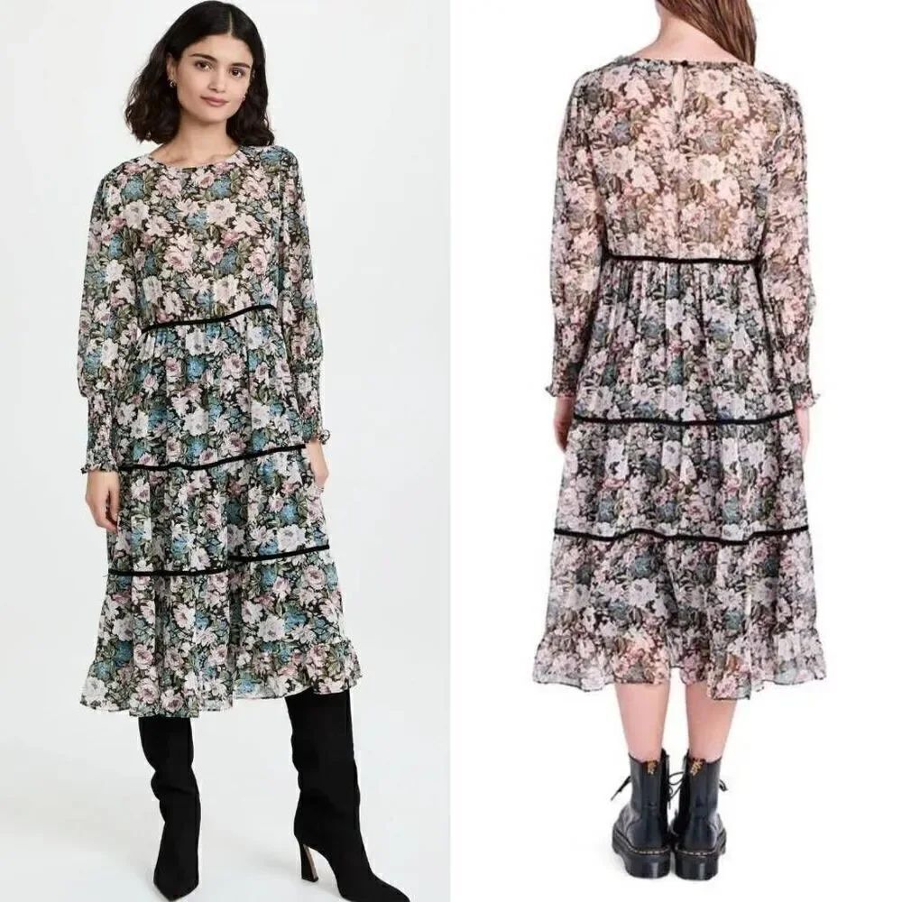 en Saison Floral Print Midi Dress L Nwt